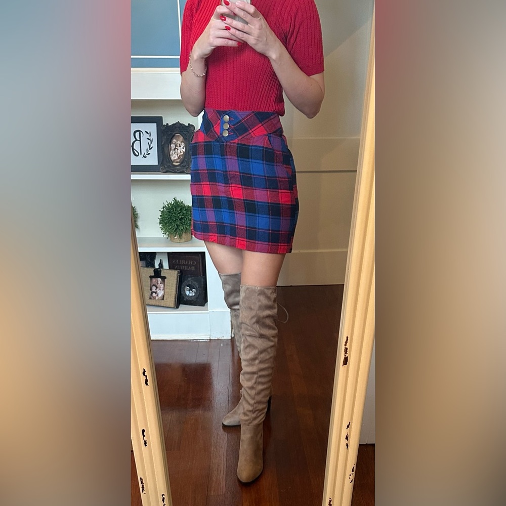 ⭐️ 3/$15 NWOT Women’s Red Blue Plaid Flannel Boutique Mini Skirt Size Medium